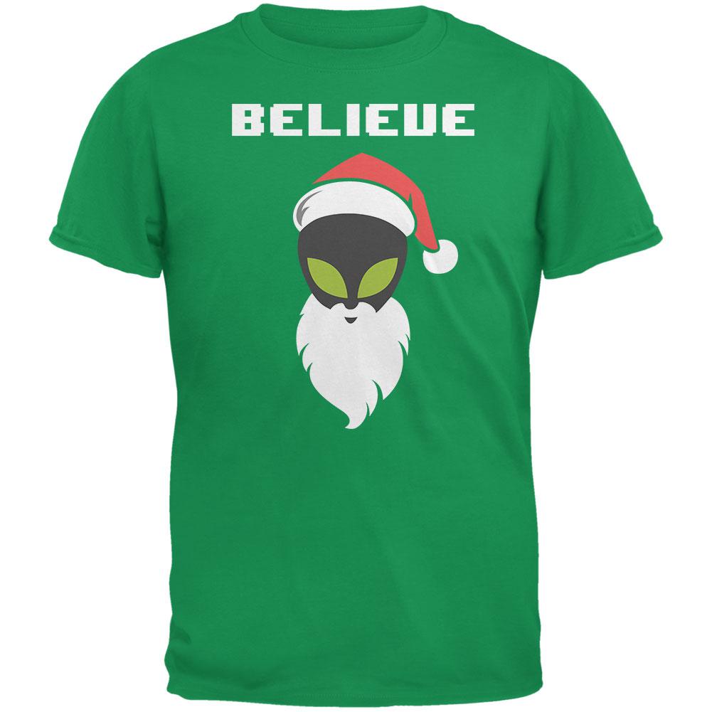 Christmas Believe Alien Santa Irish Green Adult T-Shirt Men's T-Shirts Old Glory 2XL Green