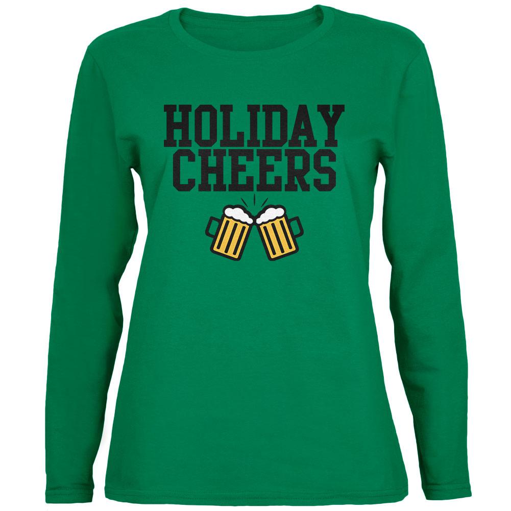 Christmas Holiday Cheers Green Womens Long Sleeve T-Shirt Women's Long Sleeves Old Glory SM Green