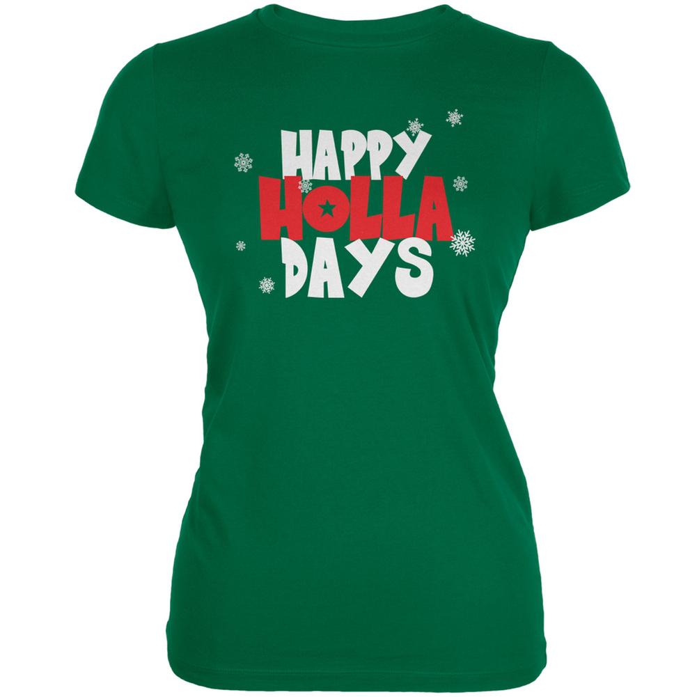 Chistmas Happy Holla Days Kelly Green Juniors Soft T-Shirt Juniors T-Shirts Old Glory 2XL Green