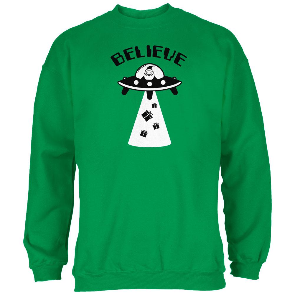 Christmas Believe Santa UFO Irish Green Adult Sweatshirt Men's Sweatshirts Old Glory 2XL Green