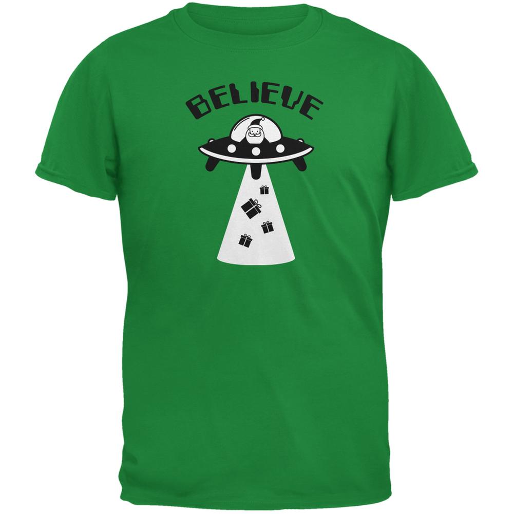 Christmas Believe Santa UFO Irish Green Adult T-Shirt Men's T-Shirts Old Glory 2XL Green
