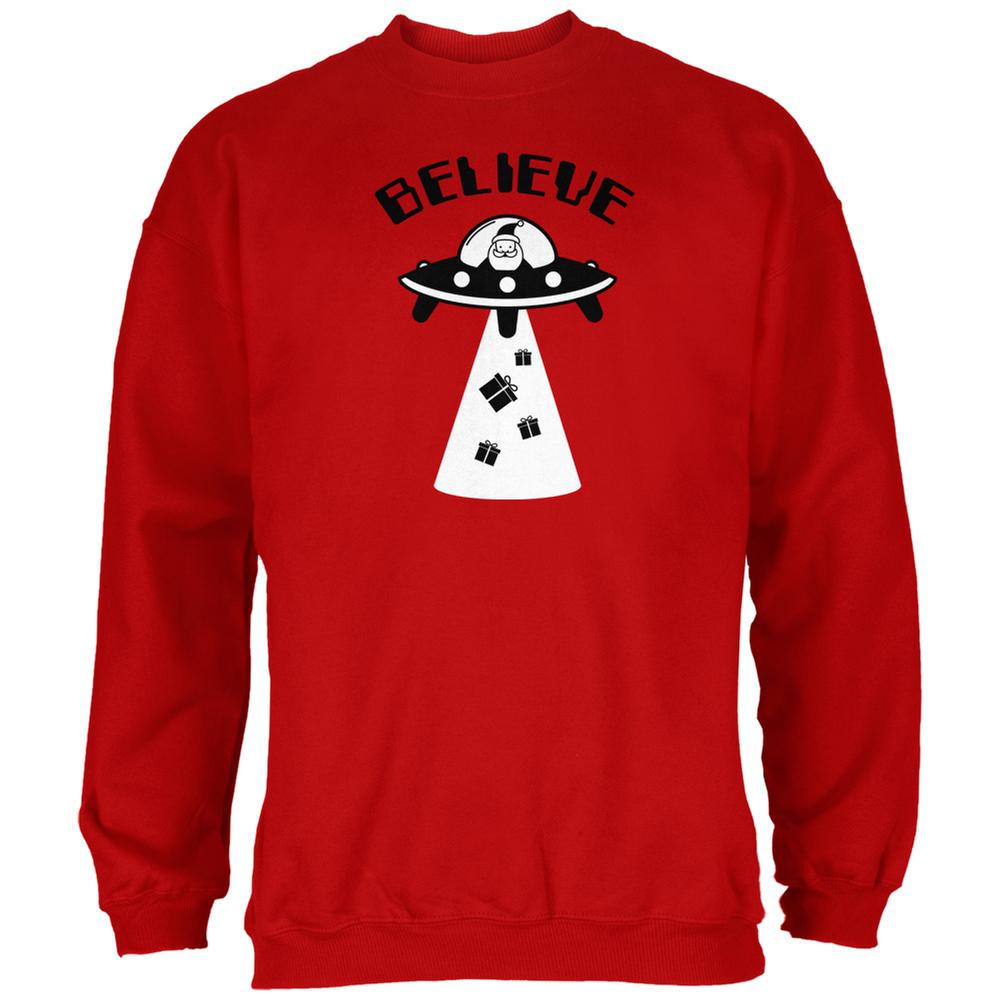 Christmas Believe Santa UFO Red Adult Sweatshirt Men's Sweatshirts Old Glory 2XL Red