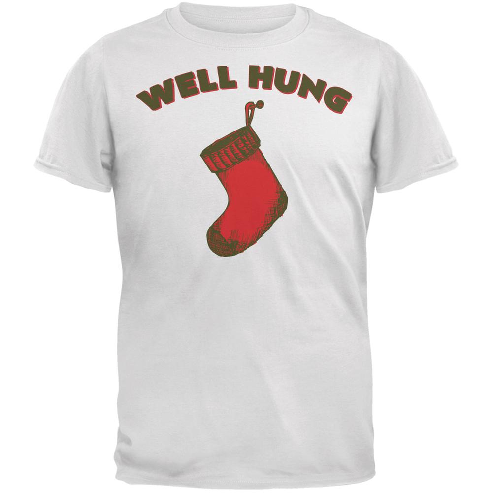 Christmas Well Hung Stocking White Adult T-Shirt Men's T-Shirts Old Glory 2XL White