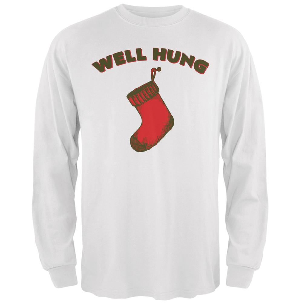 Christmas Well Hung Stocking White Adult Long Sleeve T-Shirt Men's Long Sleeves Old Glory 2XL White