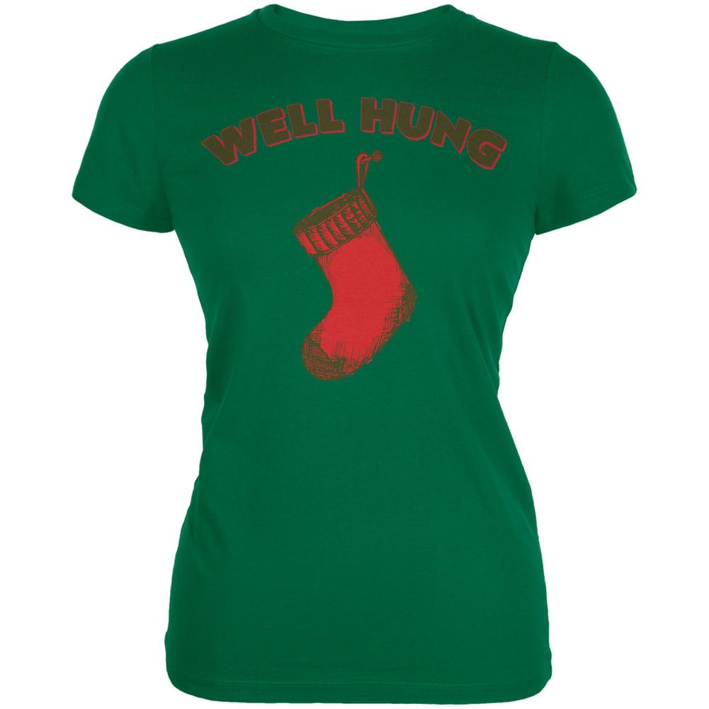Christmas Well Hung Stocking Kelly Green Juniors Soft T-Shirt Women's T-Shirts Old Glory 2XL Green