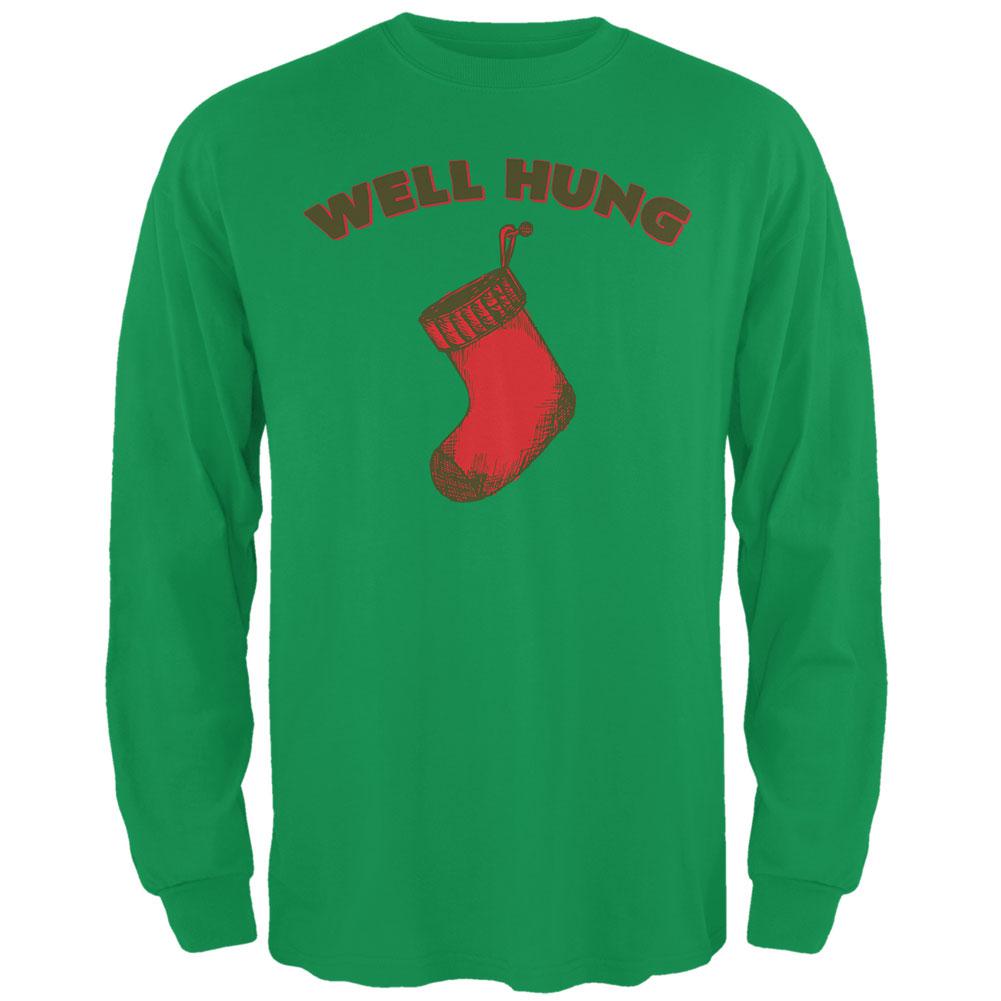 Christmas Well Hung Stocking Irish Green Adult Long Sleeve T-Shirt Men's Long Sleeves Old Glory 2XL Green