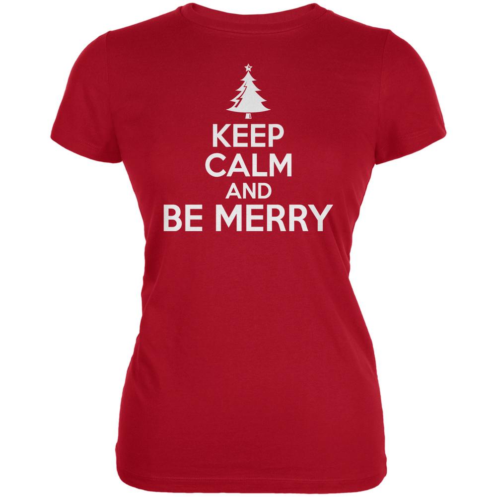 Christmas Keep Calm And Be Merry Red Juniors Soft T-Shirt Women's T-Shirts Old Glory 2XL Red