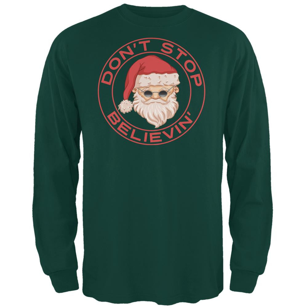 Christmas Don't Stop Believin' Forest Green Adult Long Sleeve T-Shirt Men's Long Sleeves Old Glory 2XL Green