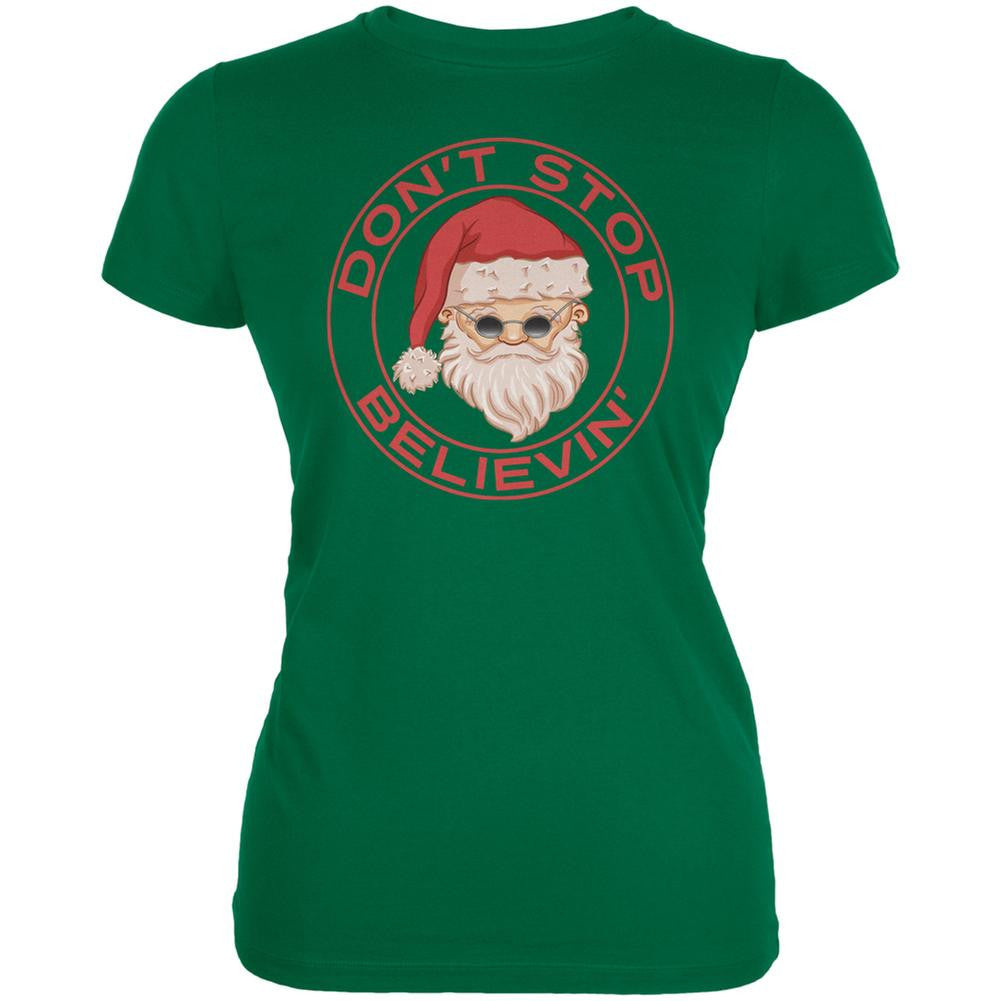 Christmas Don't Stop Believin' Kelly Green Juniors Soft T-Shirt Juniors T-Shirts Old Glory 2XL Green