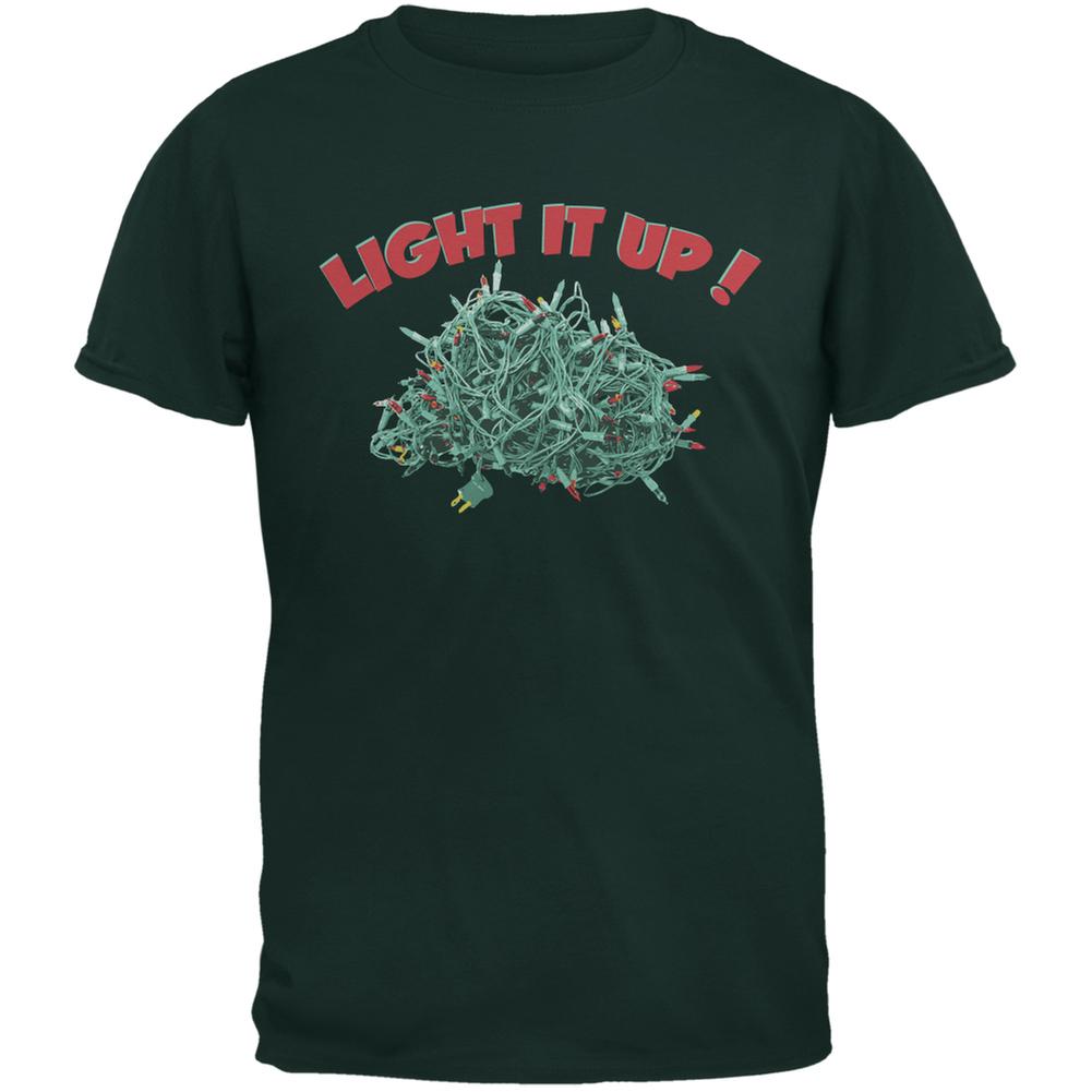 Christmas Light It Up Forest Green Adult T-Shirt Men's T-Shirts Old Glory 2XL Green