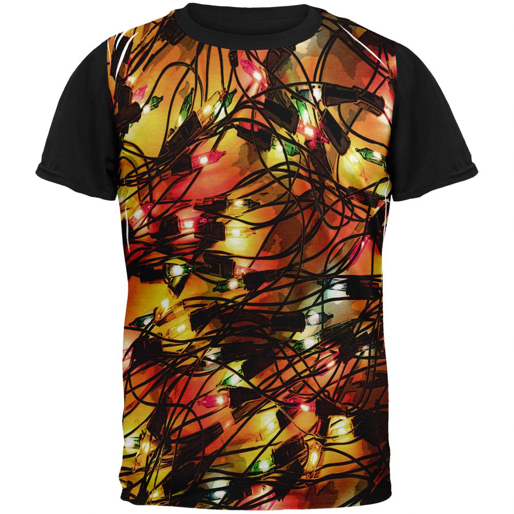 Tangled Christmas Lights Adult Black Back T-Shirt Men's T-Shirts Old Glory LG White