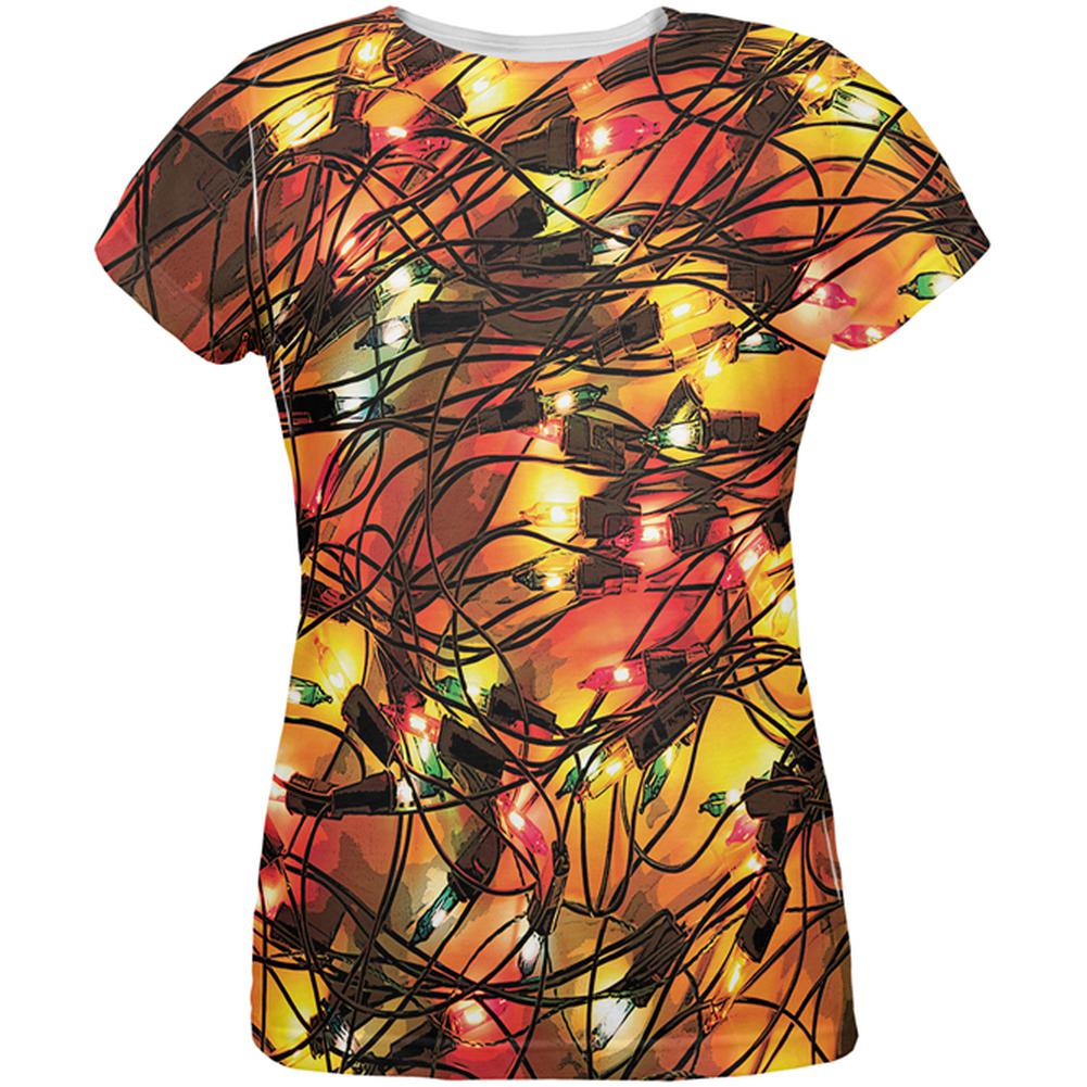 Tangled Christmas Lights All Over Womens T-Shirt Women's T-Shirts Old Glory 2XL White