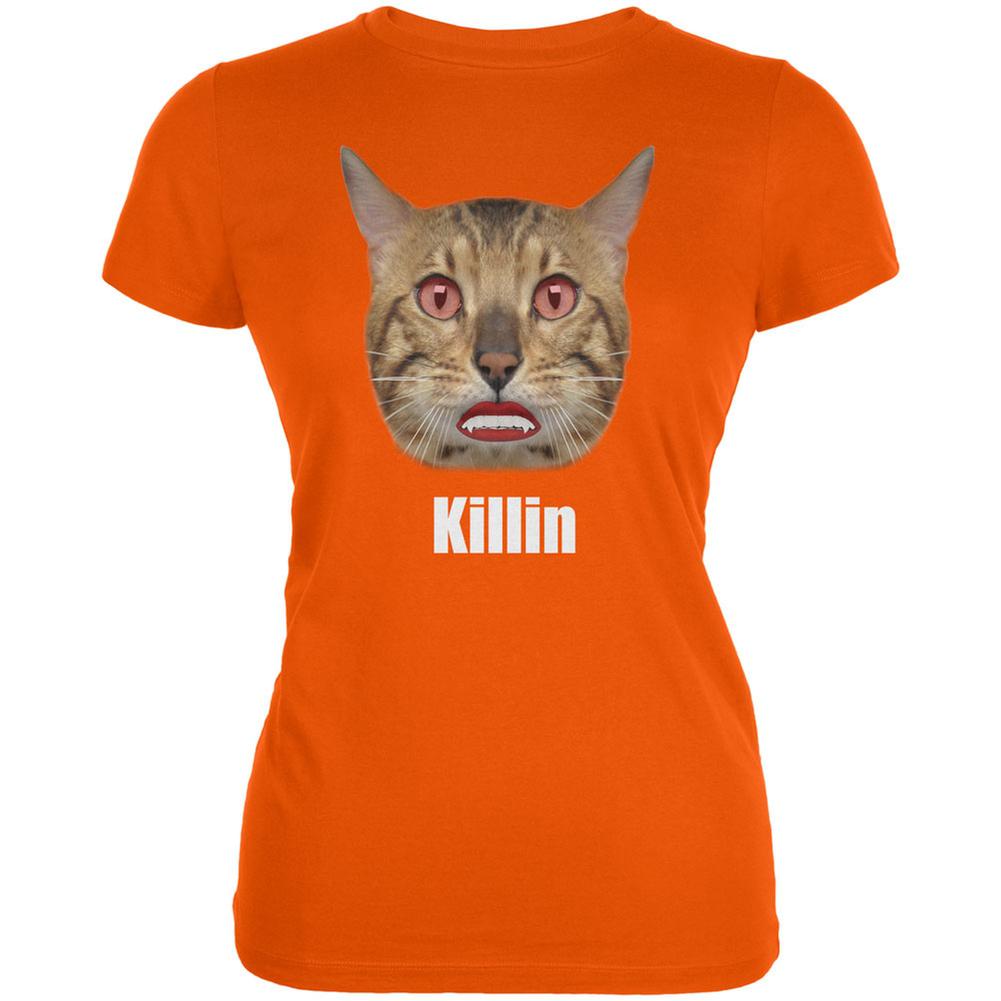Halloween Killin Cat Orange Juniors Soft T-Shirt Juniors T-Shirts Old Glory 2XL Orange