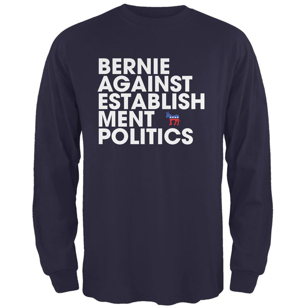 Election 2016 - Bernie Against Politics Navy Adult Long Sleeve T-Shirt Men's Long Sleeves Old Glory 2XL Blue