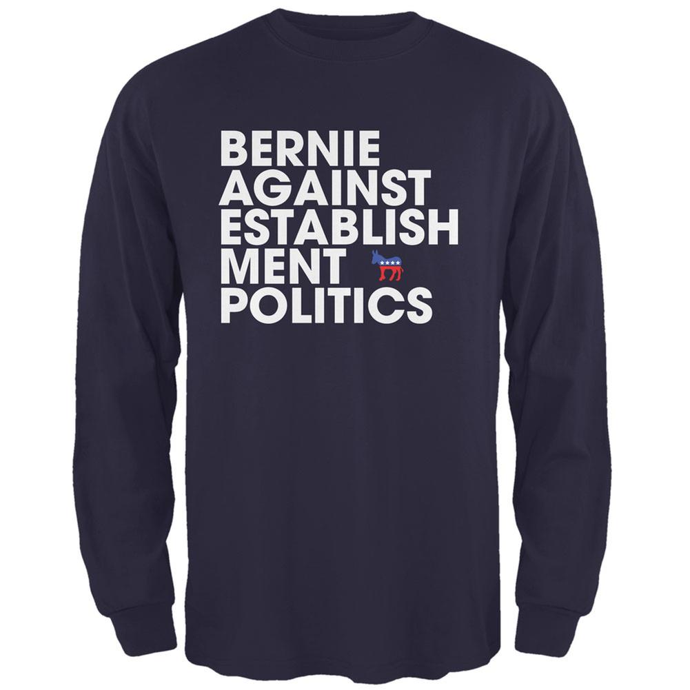Election 2020 - Bernie Against Politics Navy Adult Long Sleeve T-Shirt Men's Long Sleeves Old Glory 2XL Blue