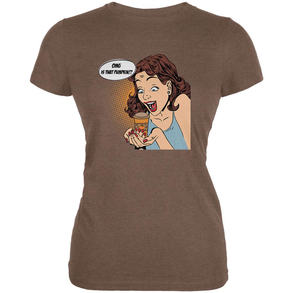 OMG is That Pumpkin Pop Art Heather Brown Juniors Soft T-Shirt Juniors T-Shirts Old Glory 2XL Brown