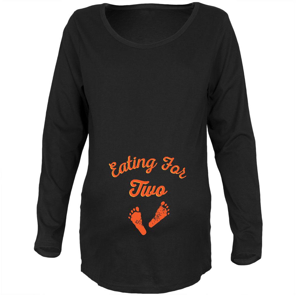 Thanksgiving Eating For Two Black Maternity Soft Long Sleeve T-Shirt Maternity Long Sleeve T-Shirts Old Glory 2XL Black