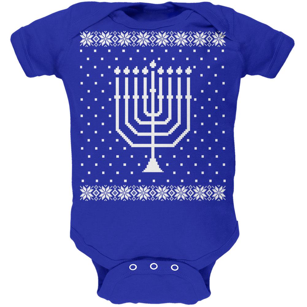 Big Menorah Ugly Hanukkah Sweater Royal Soft Baby One Piece Baby One Piece Old Glory 0-3M Blue