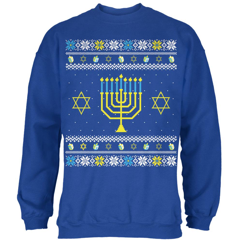 Menorah Ugly Hanukkah Sweater Royal Adult Sweatshirt Men's Sweatshirts Old Glory 2XL Blue