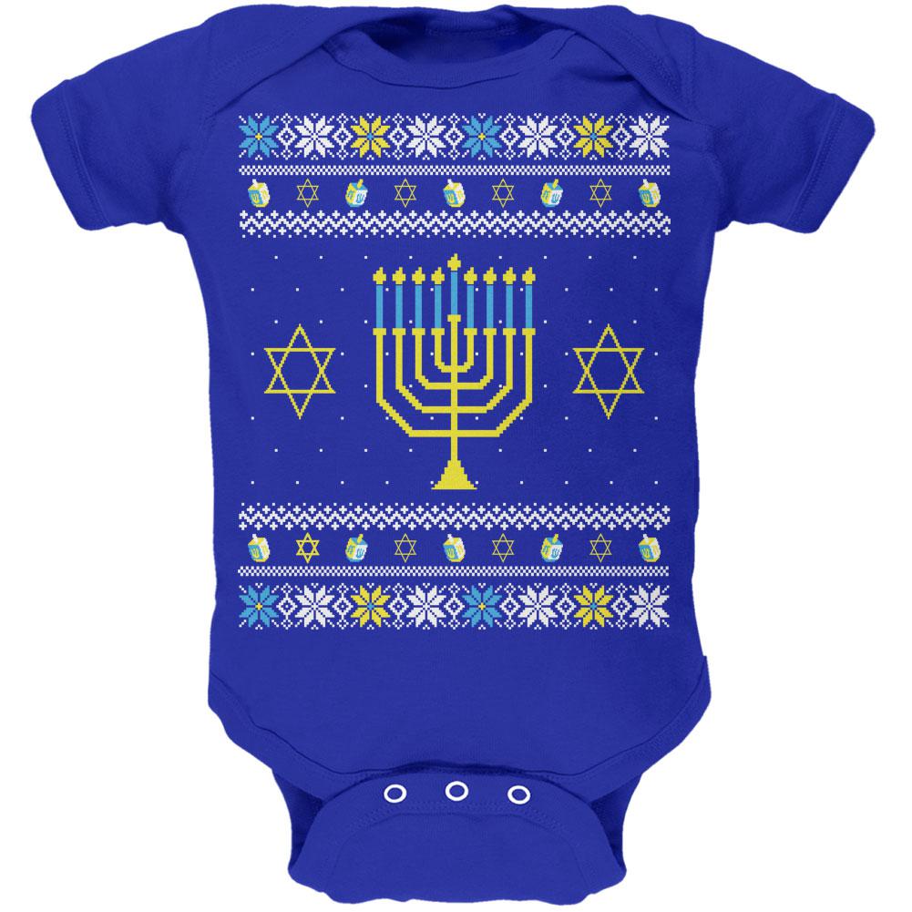 Menorah Ugly Hanukkah Sweater Royal Soft Baby One Piece Baby One Piece Old Glory 0-3M Blue
