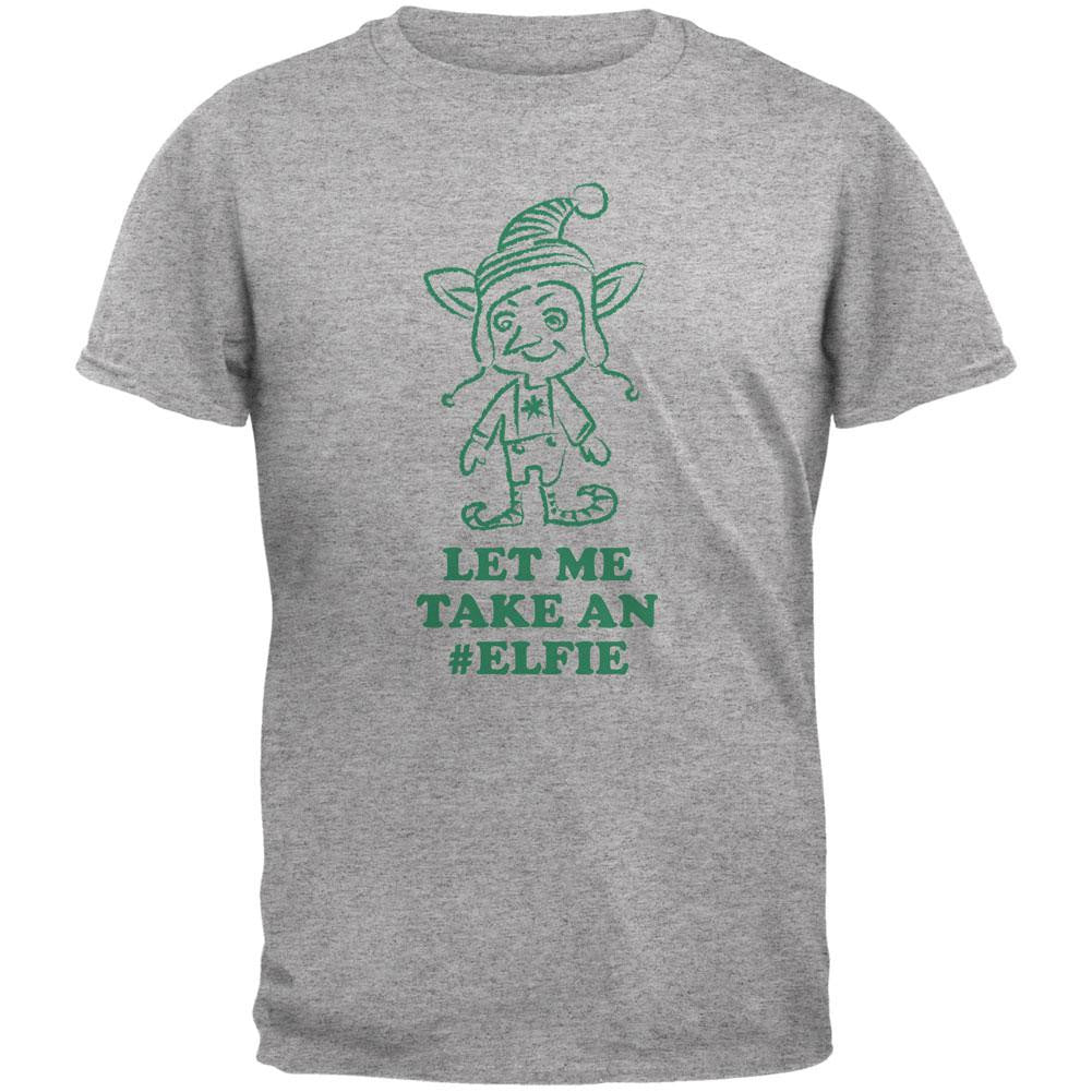 Christmas Take an Elfie Heather Grey Adult T-Shirt Men's T-Shirts Old Glory 2XL Grey