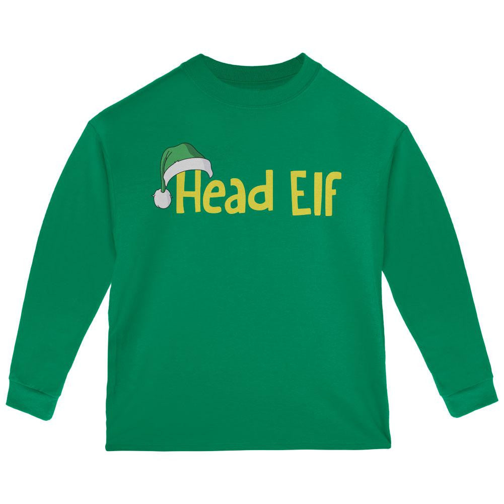 Christmas Head Elf Green Toddler Long Sleeve T-Shirt Toddler Long Sleeves Old Glory 2T Green
