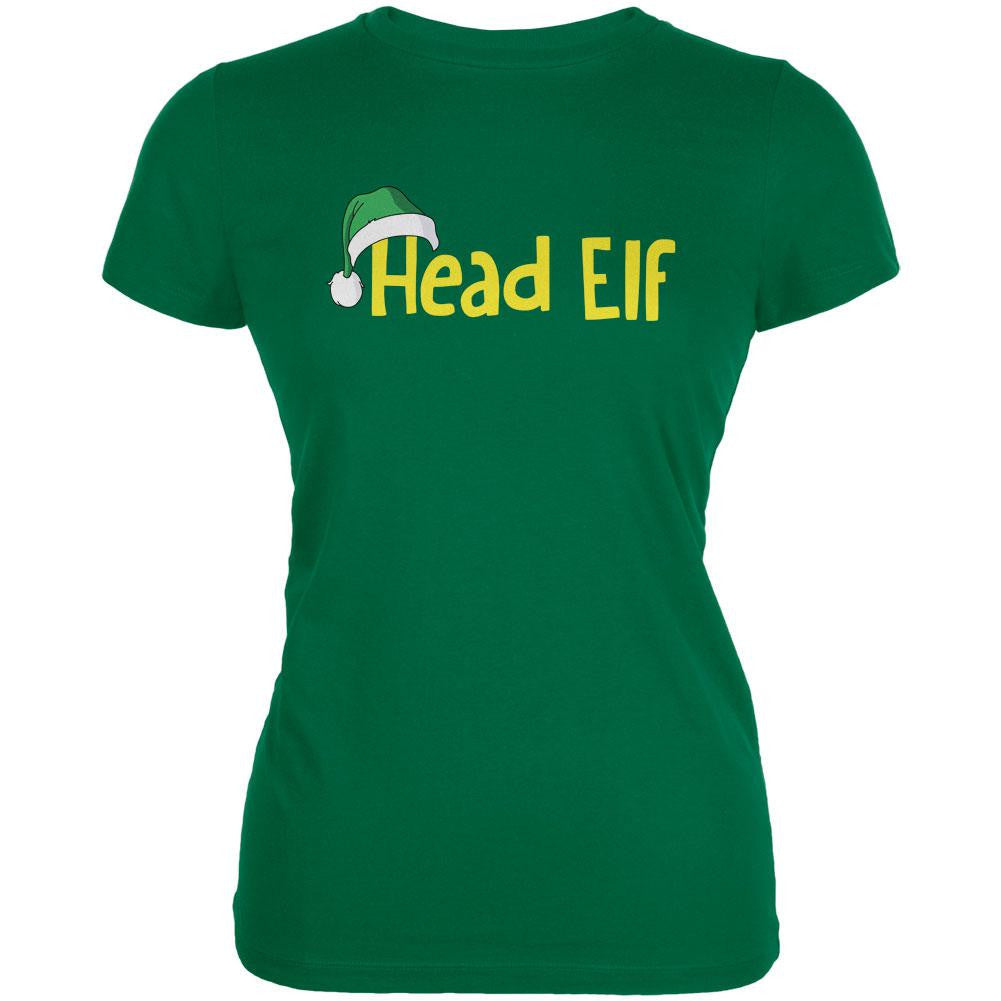 Christmas Head Elf Kelly Green Juniors Soft T-Shirt Juniors T-Shirts Old Glory 2XL Green