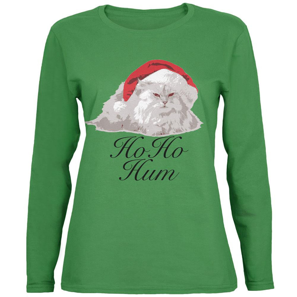 Christmas Ho Ho Hum Cat Green Womens Long Sleeve T-Shirt Women's Long Sleeves Old Glory 2XL Green