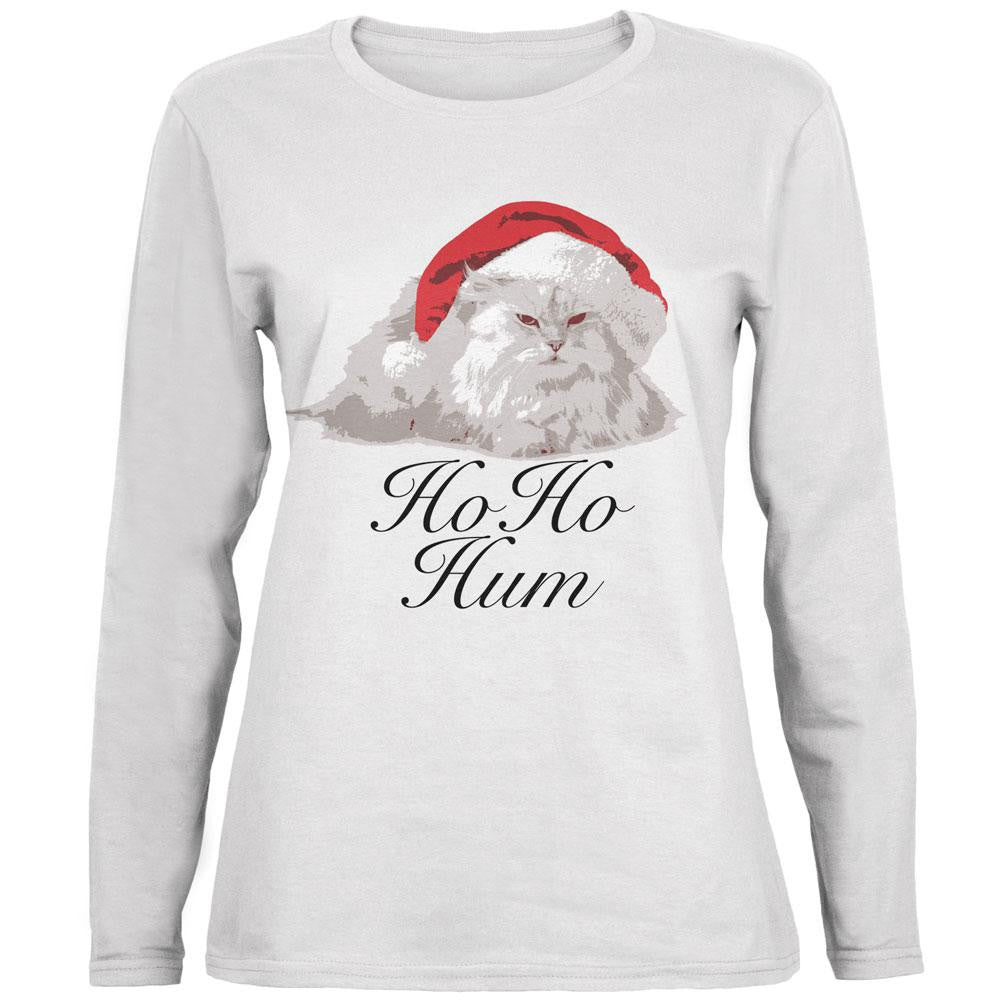 Christmas Ho Ho Hum Cat White Womens Long Sleeve T-Shirt Women's Long Sleeves Old Glory 2XL White