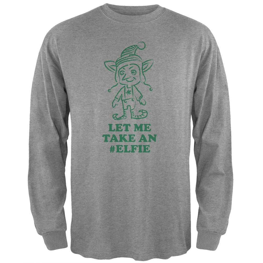 Christmas Take an Elfie Heather Grey Adult Long Sleeve T-Shirt Men's Long Sleeves Old Glory 2XL Grey