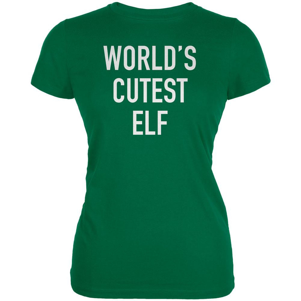 Christmas Worlds Cutest Elf Kelly Green Juniors Soft T-Shirt Juniors T-Shirts Old Glory 2XL Green