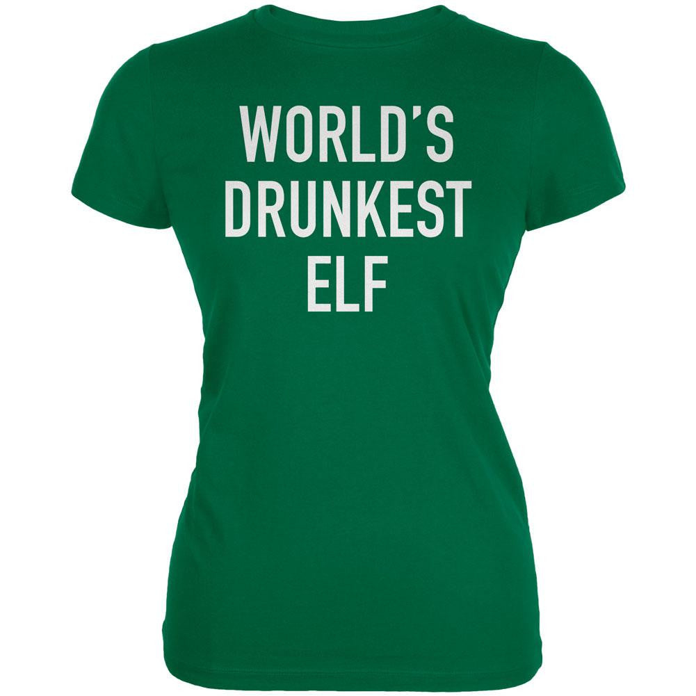 Christmas Worlds Drunkest Elf Kelly Green Juniors Soft T-Shirt Juniors T-Shirts Old Glory 2XL Green