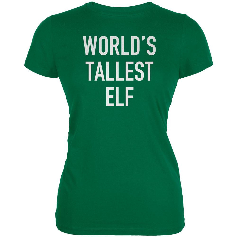 Christmas Worlds Tallest Elf Kelly Green Juniors Soft T-Shirt Juniors T-Shirts Old Glory 2XL Green