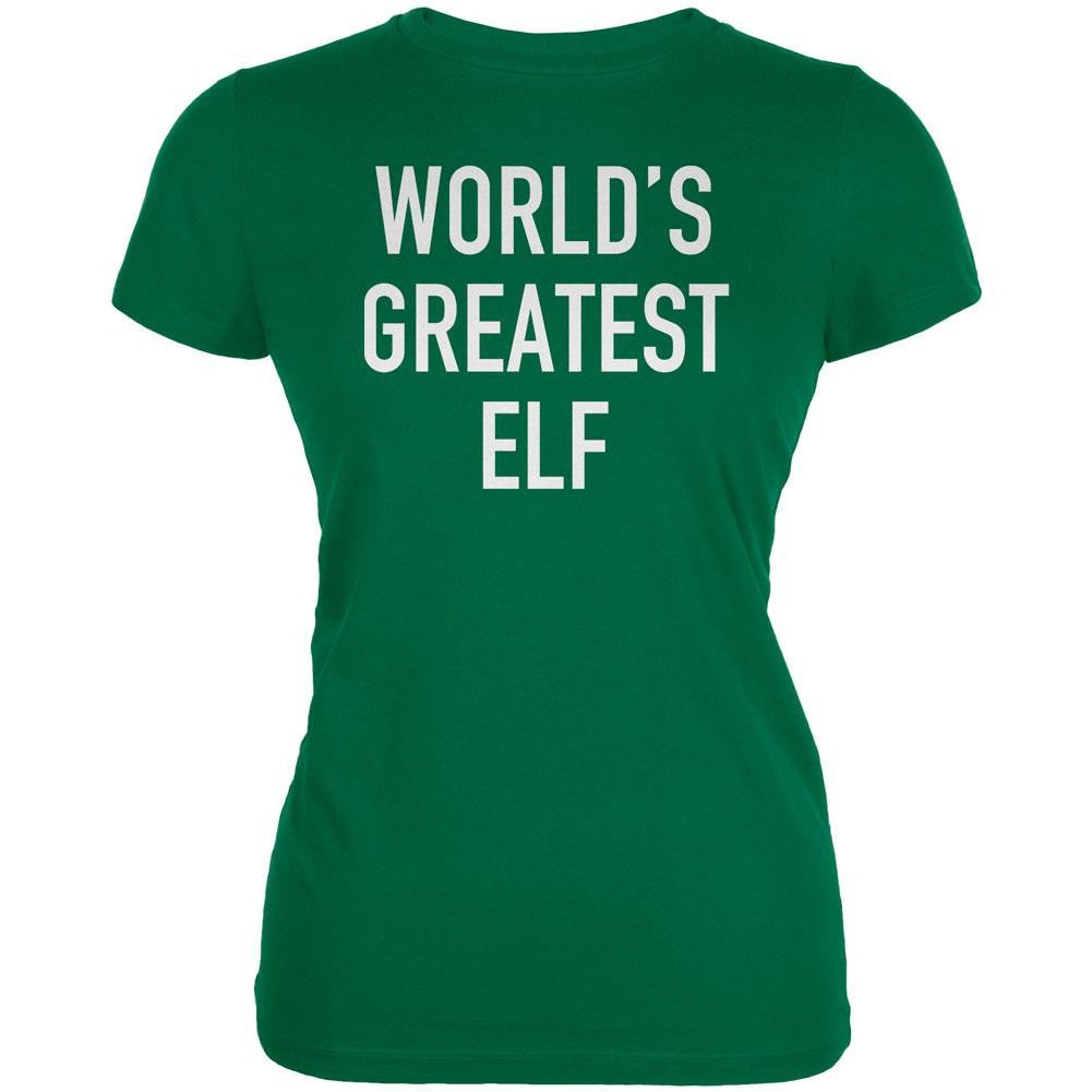 Christmas Worlds Greatest Elf Kelly Green Juniors Soft T-Shirt Juniors T-Shirts Old Glory 2XL Green