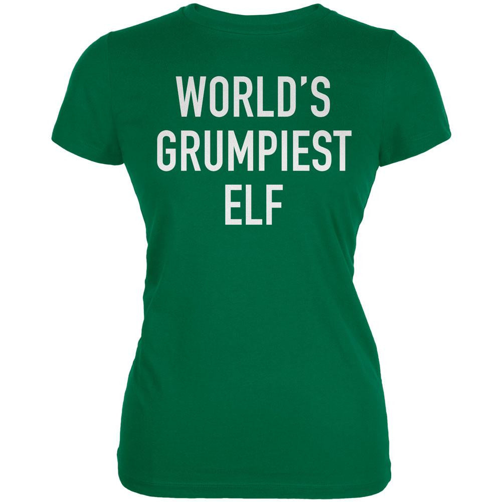 Christmas Worlds Grumpiest Elf Kelly Green Juniors Soft T-Shirt Juniors T-Shirts Old Glory 2XL Green