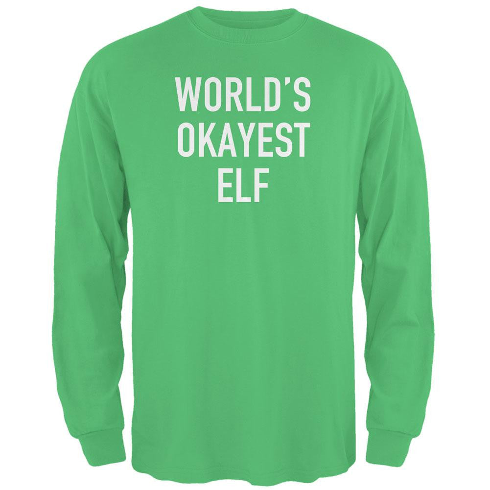 Christmas Worlds Okayest Elf Irish Green Adult Long Sleeve T-Shirt Men's Long Sleeves Old Glory 2XL Green