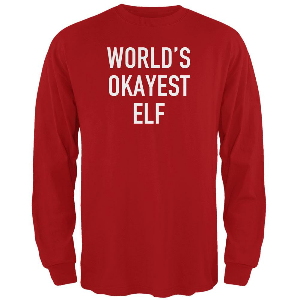 Christmas Worlds Okayest Elf Red Adult Long Sleeve T-Shirt Men's Long Sleeves Old Glory 2XL Red