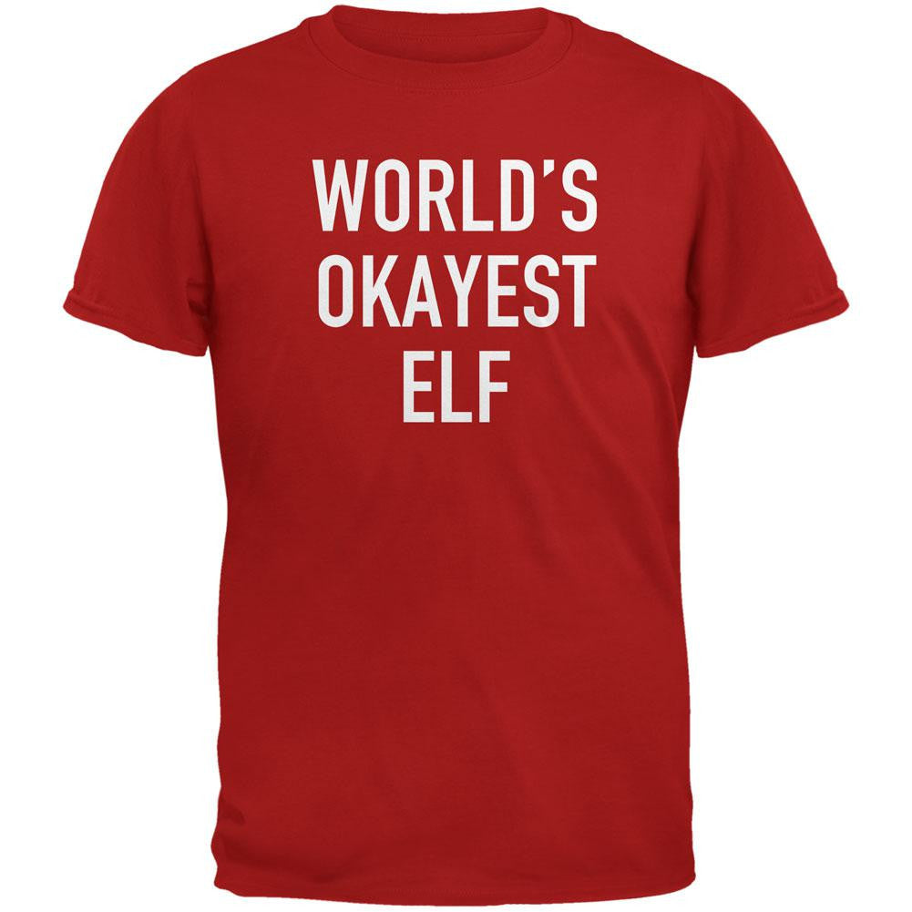 Christmas Worlds Okayest Elf Red Adult T-Shirt Men's T-Shirts Old Glory 2XL Red