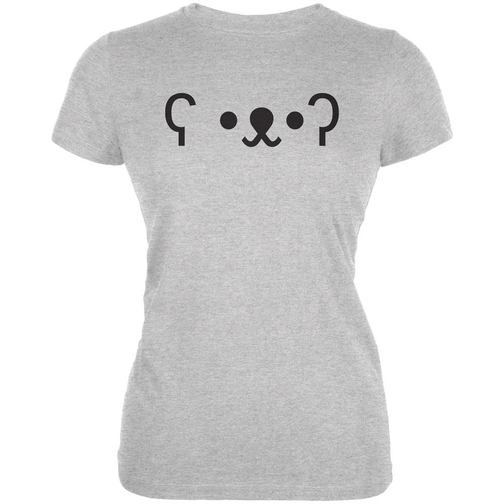 Funny Emojicon Bear Heather Grey Juniors Soft T-Shirt Juniors T-Shirts Old Glory 2XL Grey