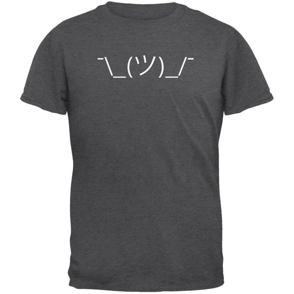 Funny Emojicon Shrug Dark Heather Adult T-Shirt Men's T-Shirts Old Glory 2XL Grey