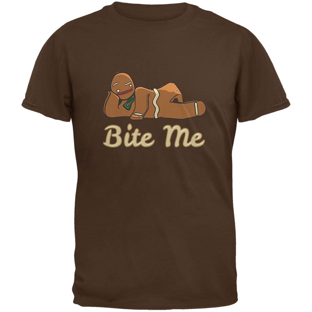 Gingerbread Man Bite Me Brown Adult T-Shirt Men's T-Shirts Old Glory 2XL Brown
