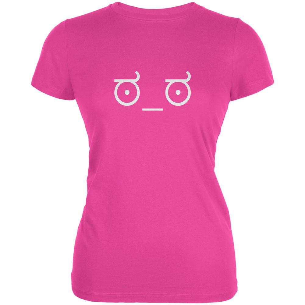 Look of Disapproval Emojicon Hot Pink Juniors Soft T-Shirt Juniors T-Shirts Old Glory 2X Pink