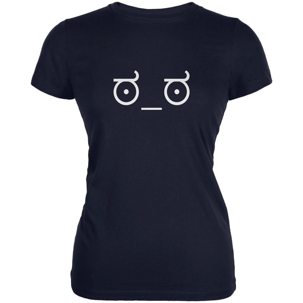 Look of Disapproval Emojicon Navy Juniors Soft T-Shirt Juniors T-Shirts Old Glory 2XL Blue