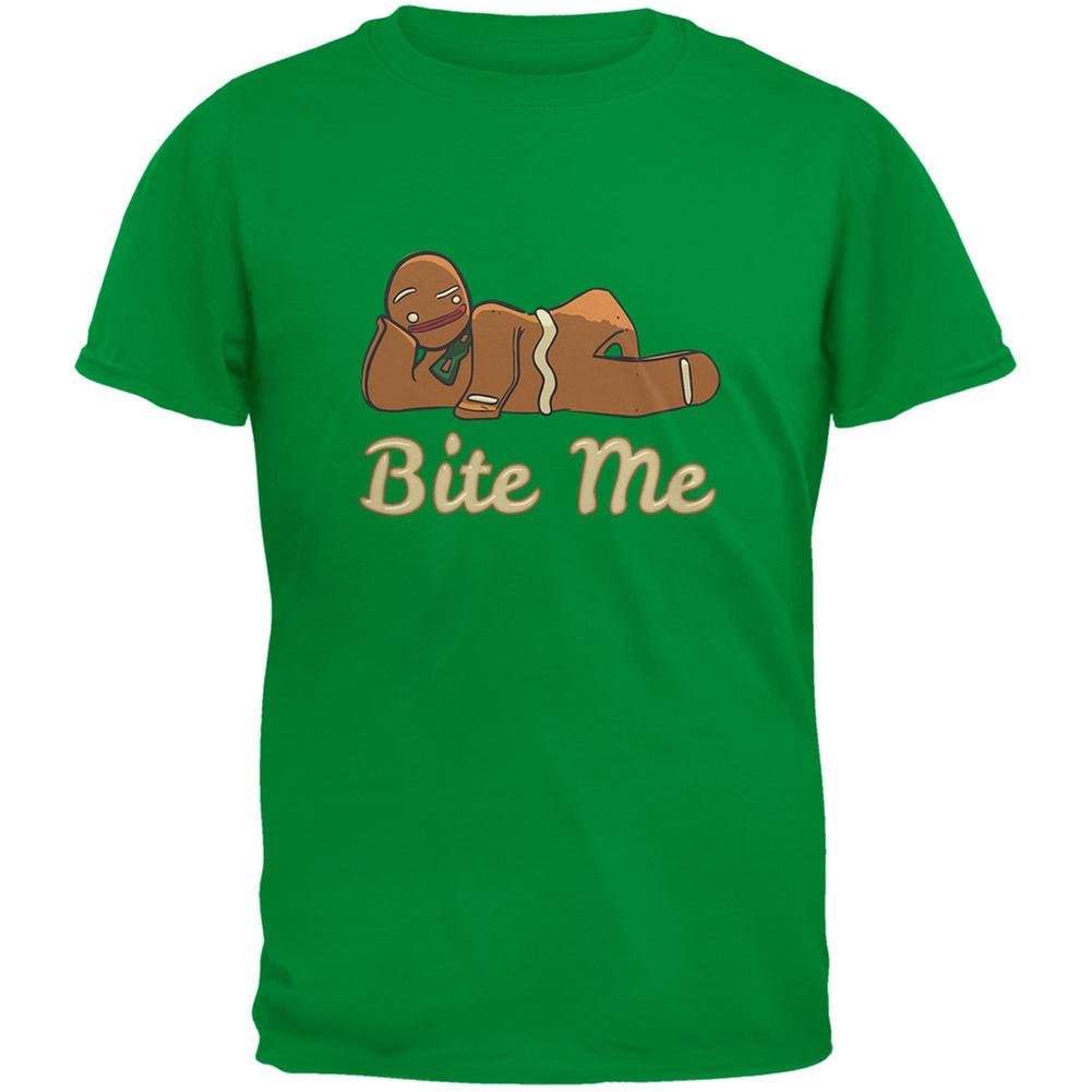 Gingerbread Man Bite Me Irish Green Adult T-Shirt Men's T-Shirts Old Glory 2XL Green