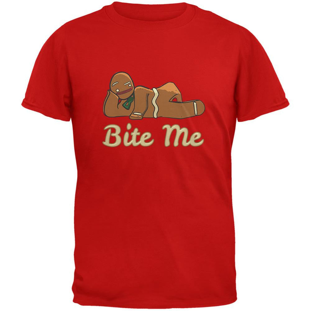Gingerbread Man Bite Me Red Adult T-Shirt Men's T-Shirts Old Glory 2XL Red