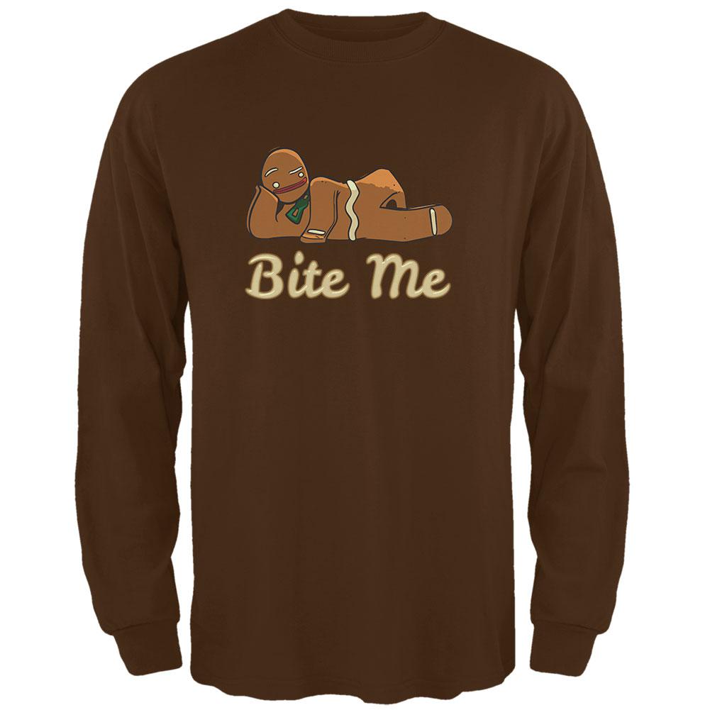Gingerbread Man Bite Me Brown Adult Long Sleeve T-Shirt Men's Long Sleeves Old Glory 2XL Brown