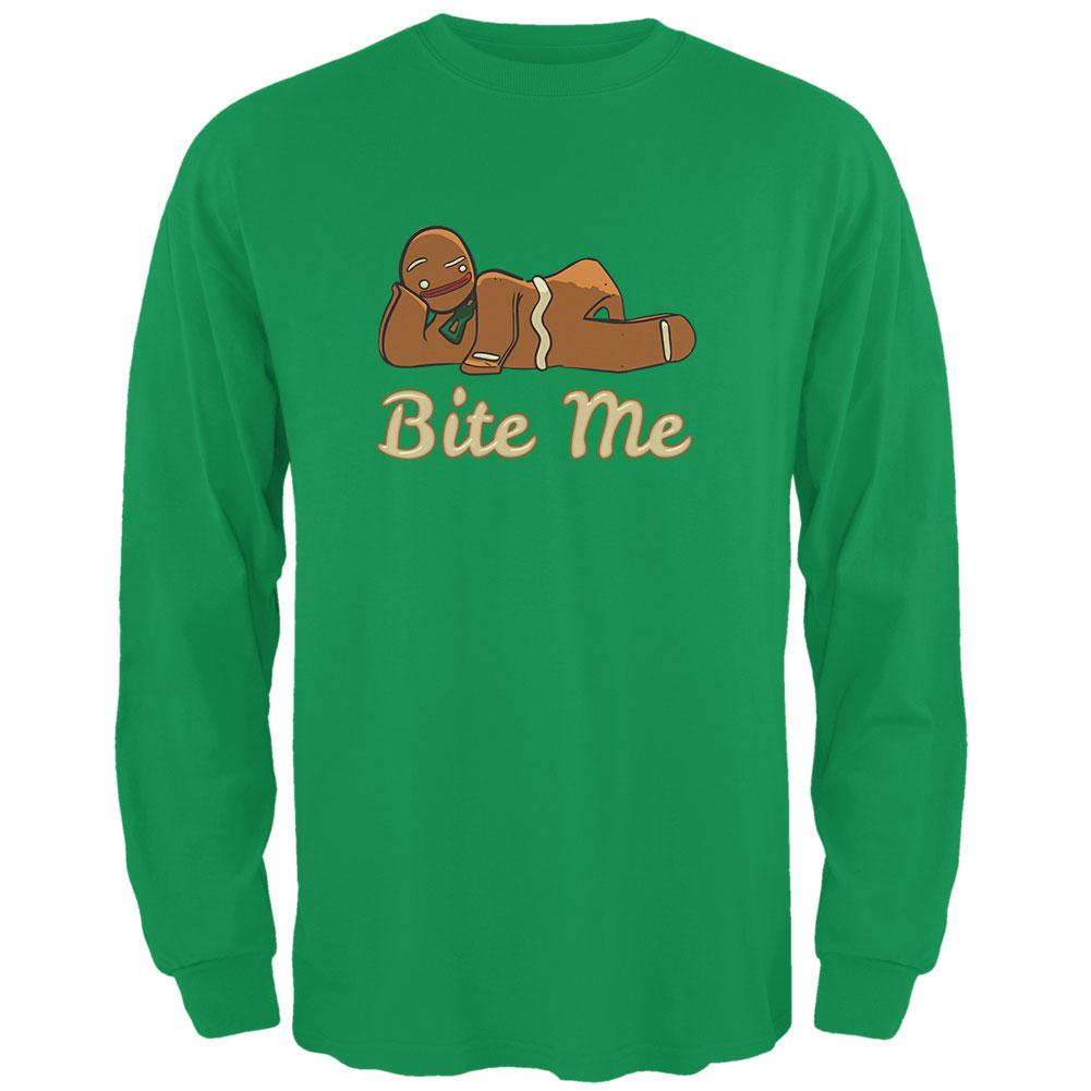 Gingerbread Man Bite Me Irish Green Adult Long Sleeve T-Shirt Men's Long Sleeves Old Glory 2XL Green
