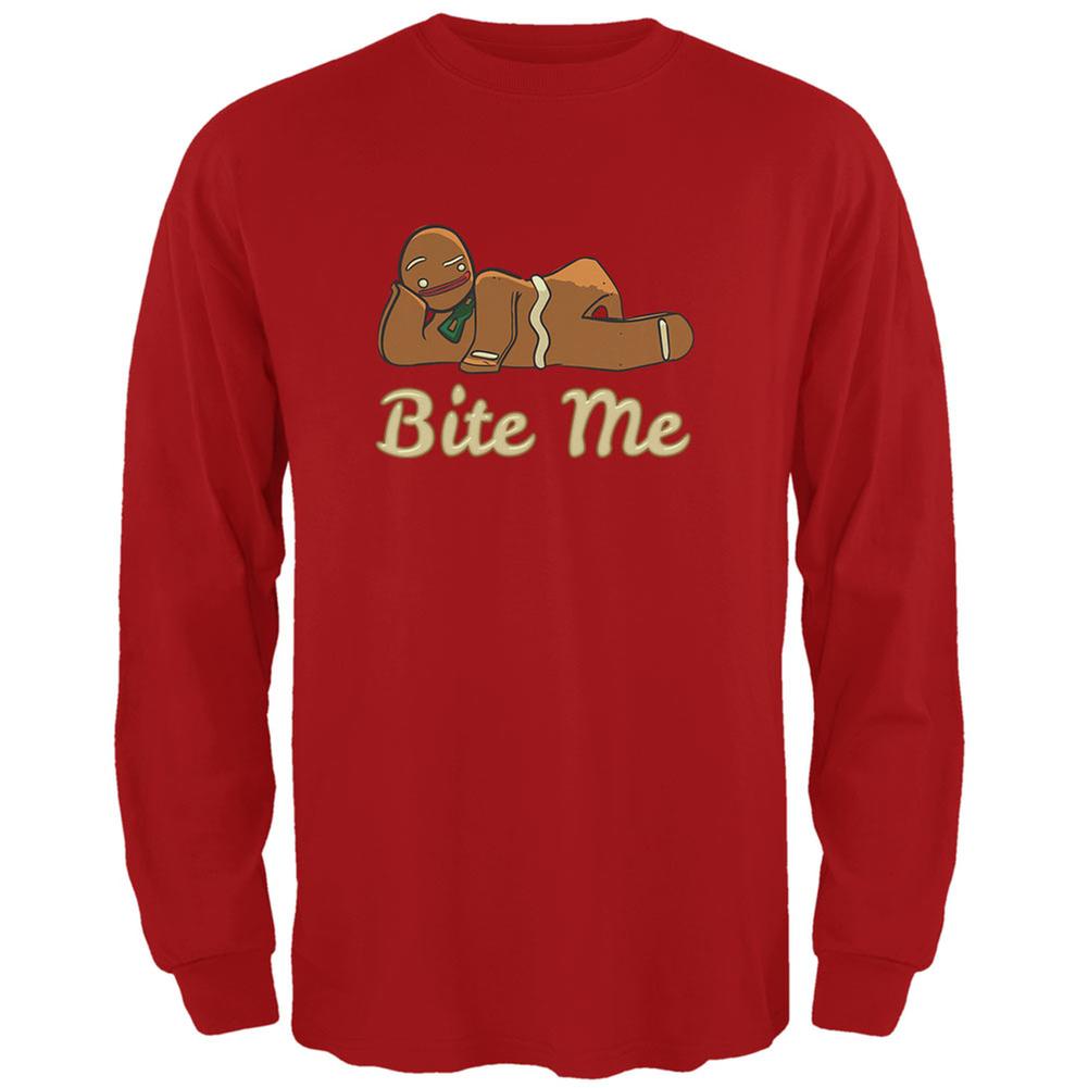 Gingerbread Man Bite Me Red Adult Long Sleeve T-Shirt Men's Long Sleeves Old Glory 2XL Red