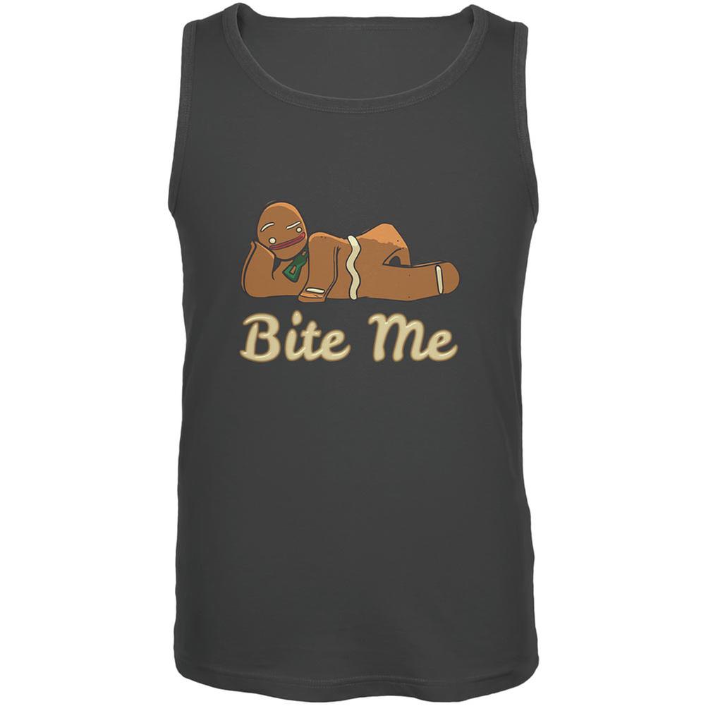Gingerbread Man Bite Me Charcoal Grey Adult Tank Top Men's Tank Tops Old Glory 2XL Grey