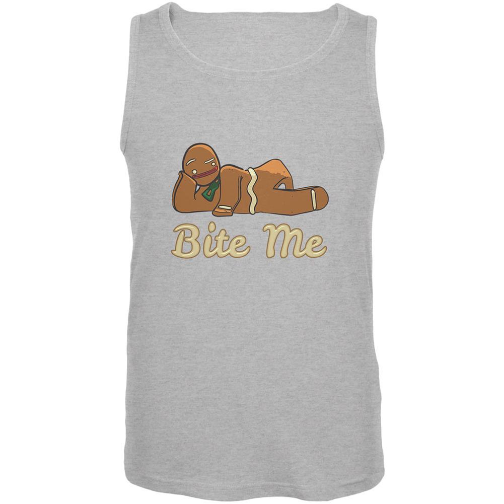 Gingerbread Man Bite Me Heather Grey Adult Tank Top Men's Tank Tops Old Glory 2XL Grey